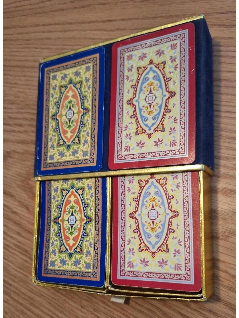 Congress VTG Playing Cards Double Deck Cel-u-tone Finish Blue Suede Box